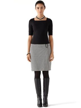 WHBM Black and Ecru Houndstooth Drop Waist Shift